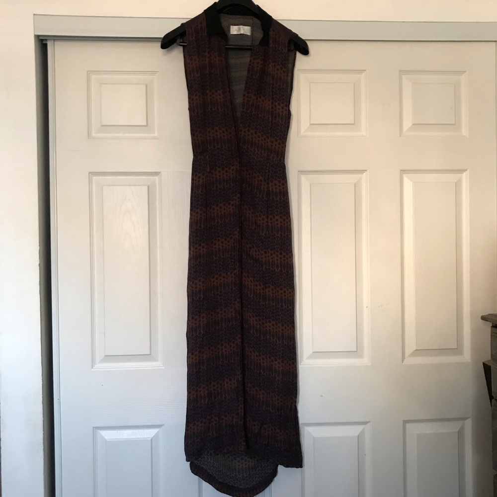 A.L.C. Backless Dress in Brown and Navy Ikat Print with Black Collar